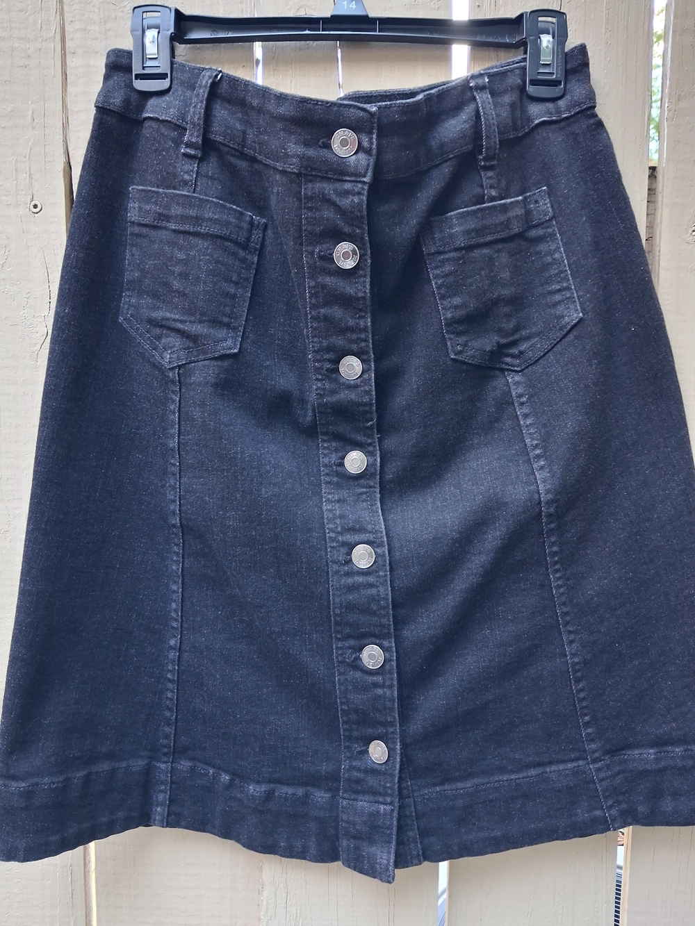 Chaps Black Button-Front A-Line Denim Skirt